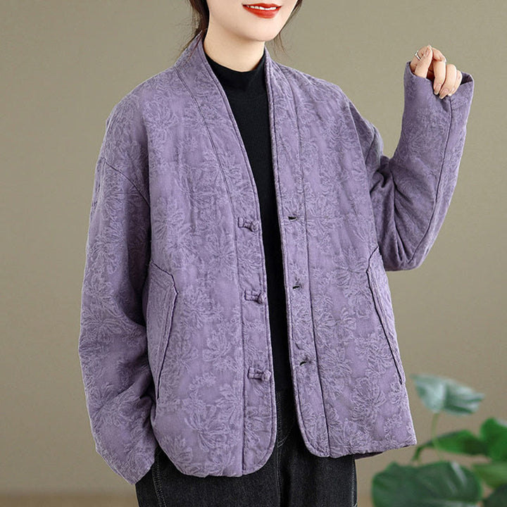 Veste thermique d'hiver pour femme, col en V, jacquard, manches longues, fermeture à boutons brandebourg, en coton, avec poches , Buddha Stones - image 21