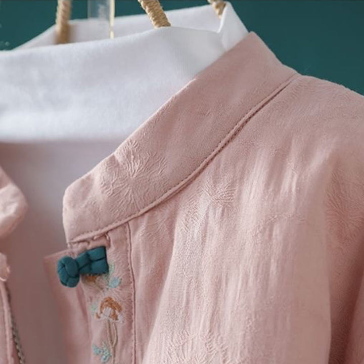 Veste thermique femme en coton à manches longues, ornée de broderies de fleurs et de vignes, avec boutons grenouille et Buddha Stones. - image 5