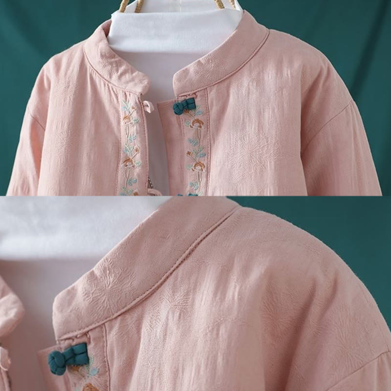 Veste thermique femme en coton à manches longues, ornée de broderies de fleurs et de vignes, avec boutons grenouille et Buddha Stones. - image 9