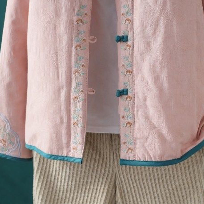 Veste thermique femme en coton à manches longues, ornée de broderies de fleurs et de vignes, avec boutons grenouille et Buddha Stones. - image 8