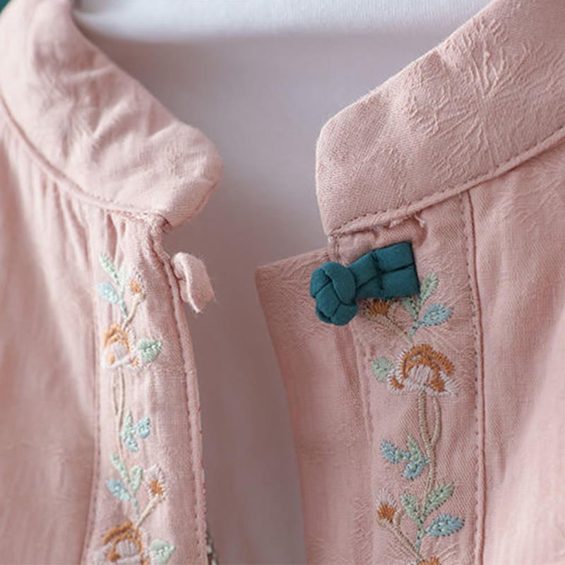 Veste thermique femme en coton à manches longues, ornée de broderies de fleurs et de vignes, avec boutons grenouille et Buddha Stones. - image 4