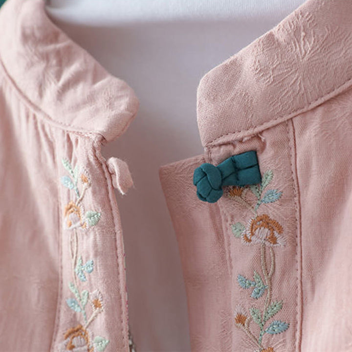 Veste thermique femme en coton à manches longues, ornée de broderies de fleurs et de vignes, avec boutons grenouille et Buddha Stones. - image 4