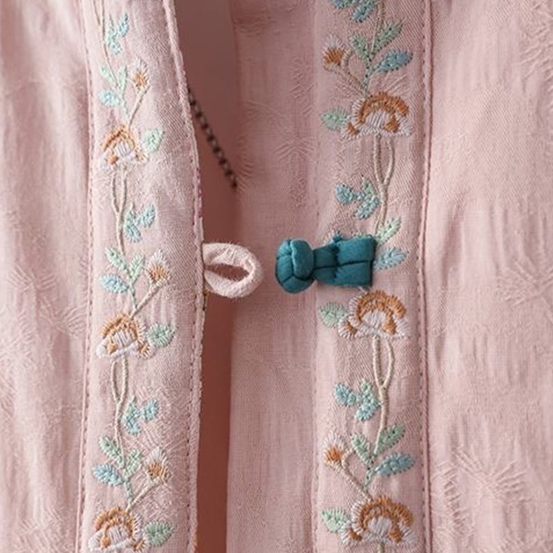 Veste thermique femme en coton à manches longues, ornée de broderies de fleurs et de vignes, avec boutons grenouille et Buddha Stones. - image 6