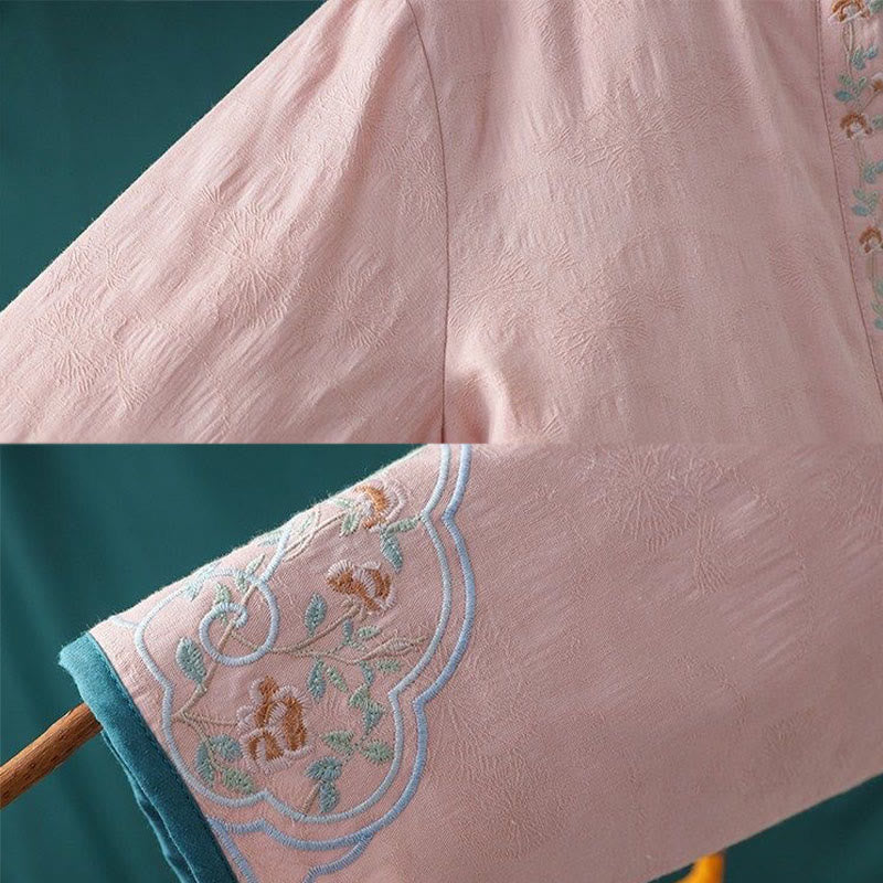 Veste thermique femme en coton à manches longues, ornée de broderies de fleurs et de vignes, avec boutons grenouille et Buddha Stones. - image 15