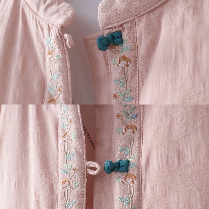 Veste thermique femme en coton à manches longues, ornée de broderies de fleurs et de vignes, avec boutons grenouille et Buddha Stones. - image 7