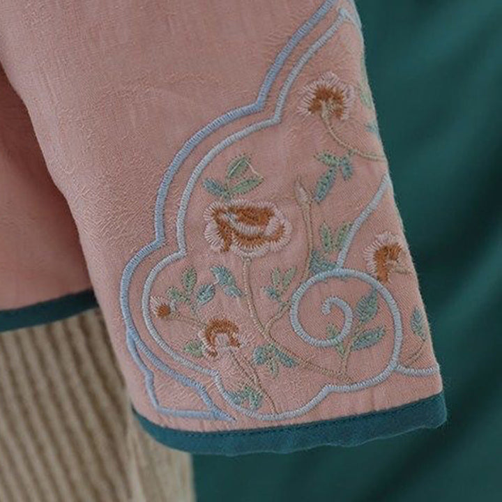 Veste thermique femme en coton à manches longues, ornée de broderies de fleurs et de vignes, avec boutons grenouille et Buddha Stones. - image 16