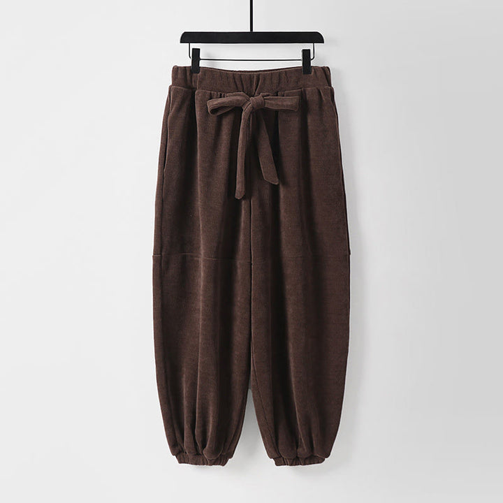 Pantalon harem homme en velours côtelé de coton, couleur unie, à lacets, avec poches, Buddha Stones Winter - SaddleBrown - US/UK/AU54，EU64 (9XL) - image 10