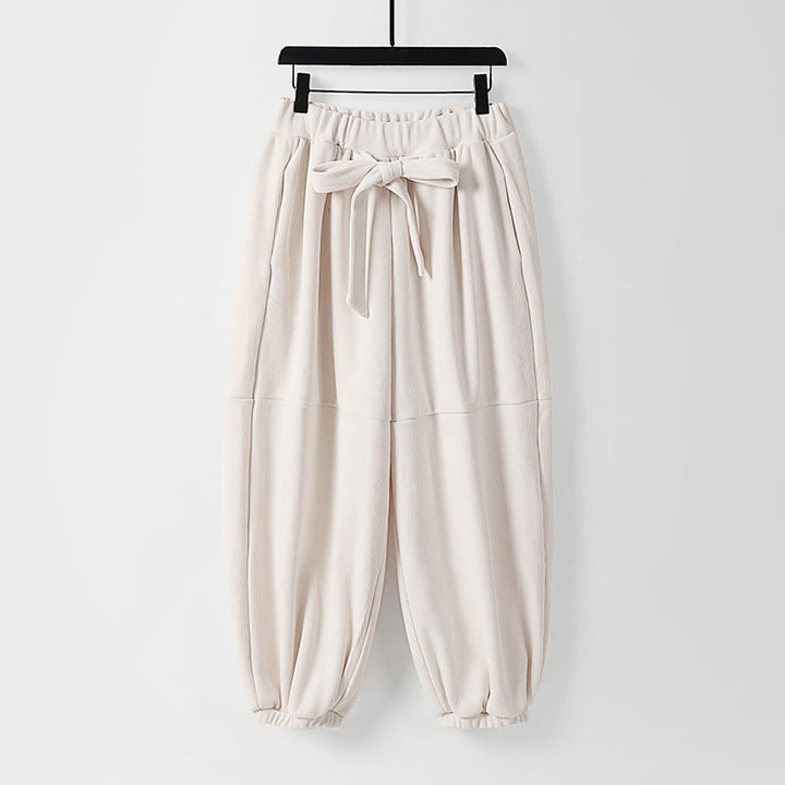 Pantalon harem homme en velours côtelé de coton, couleur unie, à lacets, avec poches, Buddha Stones Winter - Blanc - US/UK/AU54，EU64 (9XL) - image 11