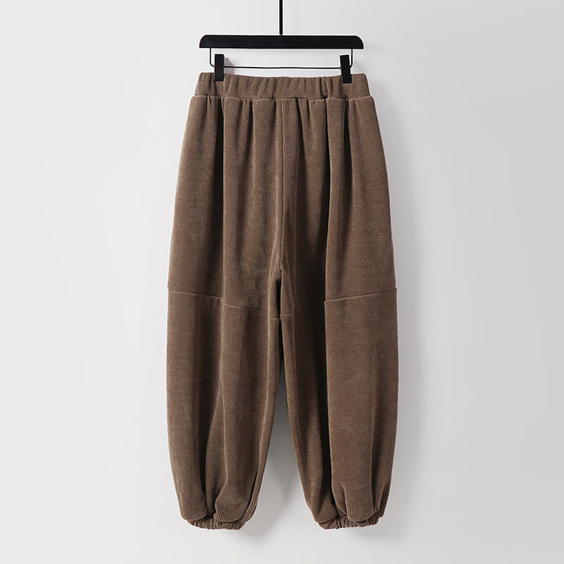 Pantalon harem homme en velours côtelé de coton, couleur unie, à lacets, avec poches, Buddha Stones Winter - image 1