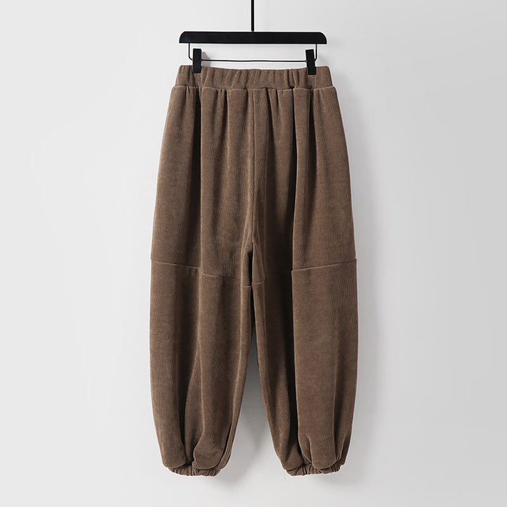 Pantalon harem homme en velours côtelé de coton, couleur unie, à lacets, avec poches, Buddha Stones Winter - image 1