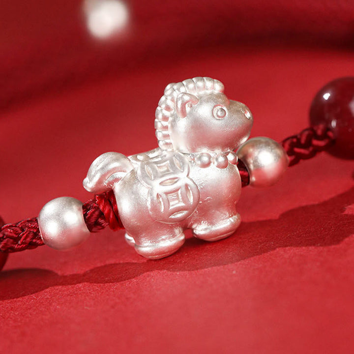 Bracelet en argent sterling 999 et agate rouge Buddha Stones de prospérité et année du Cheval - image 12