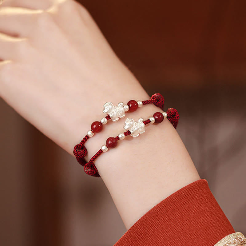 Bracelet en argent sterling 999 et agate rouge Buddha Stones de prospérité et année du Cheval - image 24