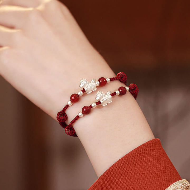 Bracelet en argent sterling 999 et agate rouge Buddha Stones de prospérité et année du Cheval - image 24