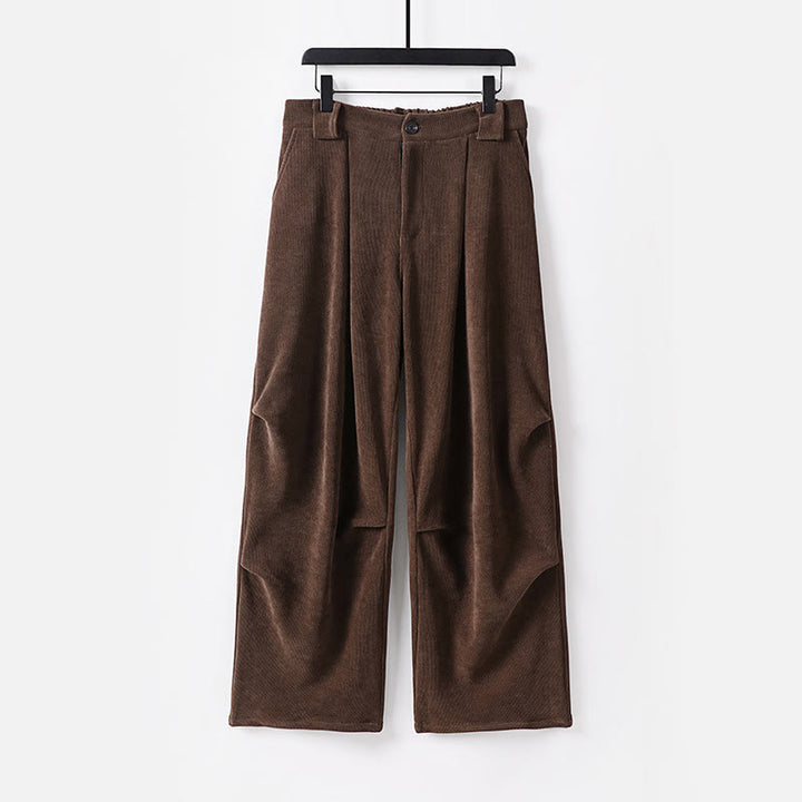 Pantalon d'hiver pour homme en velours côtelé de coton, à jambes larges, avec poches, orné de boutons et d'une fermeture éclair, taille élastique et motif Buddha Stones - SaddleBrown - US/UK/AU54，EU64 (9XL) - image 0