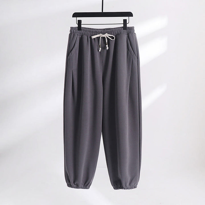 Pantalon harem homme en coton avec poches, coupe droite, doublé polaire, cordon de serrage et taille élastique, Buddha Stones, automne-hiver. - Gris foncé (version standard) - US/UK/AU54，EU64 (9XL) - image 0