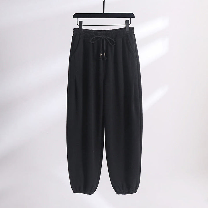 Pantalon harem homme en coton avec poches, coupe droite, doublé polaire, cordon de serrage et taille élastique, Buddha Stones, automne-hiver. - Noir (Version standard) - US/UK/AU54，EU64 (9XL) - image 8