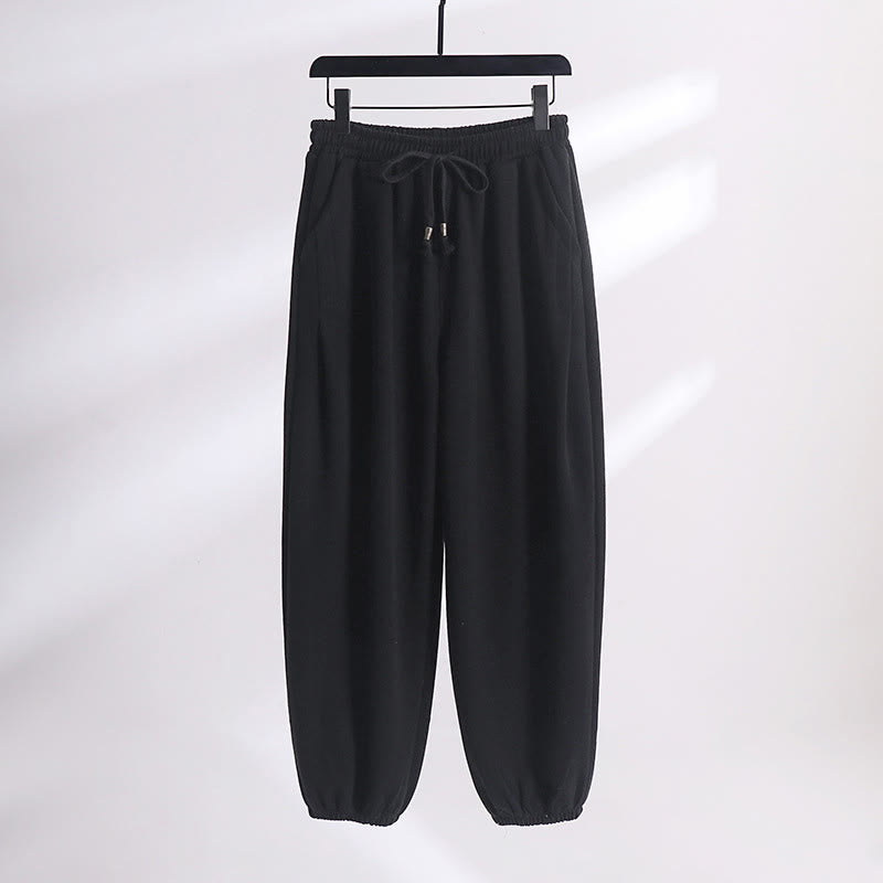 Pantalon harem homme en coton avec poches, coupe droite, doublé polaire, cordon de serrage et taille élastique, Buddha Stones, automne-hiver. - Noir (Version standard) - US/UK/AU54，EU64 (9XL) - image 8