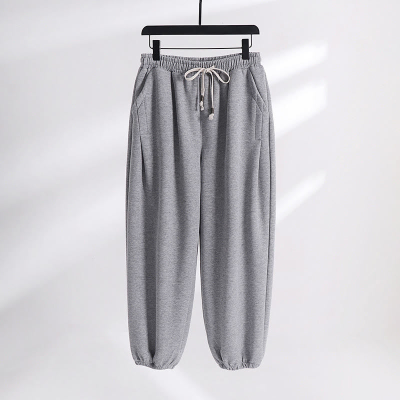 Pantalon harem homme en coton avec poches, coupe droite, doublé polaire, cordon de serrage et taille élastique, Buddha Stones, automne-hiver. - Gris clair (version standard) - US/UK/AU54，EU64 (9XL) - image 10