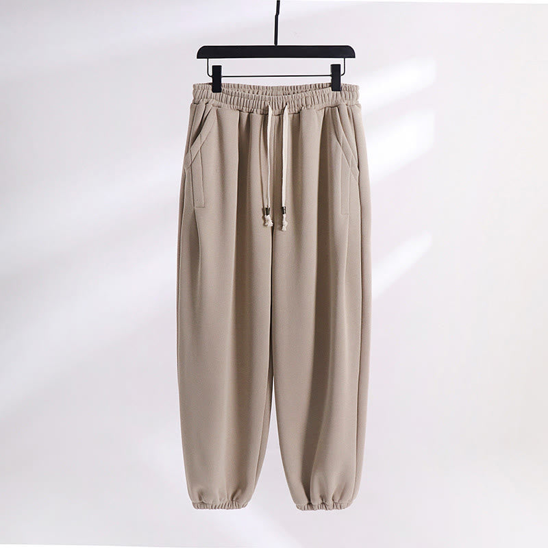 Pantalon harem homme en coton avec poches, coupe droite, doublé polaire, cordon de serrage et taille élastique, Buddha Stones, automne-hiver. - Beige (Version standard) - US/UK/AU54，EU64 (9XL) - image 9