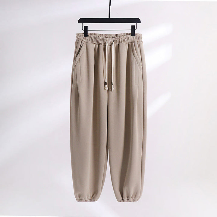 Pantalon harem homme en coton avec poches, coupe droite, doublé polaire, cordon de serrage et taille élastique, Buddha Stones, automne-hiver. - Beige (Version standard) - US/UK/AU54，EU64 (9XL) - image 9