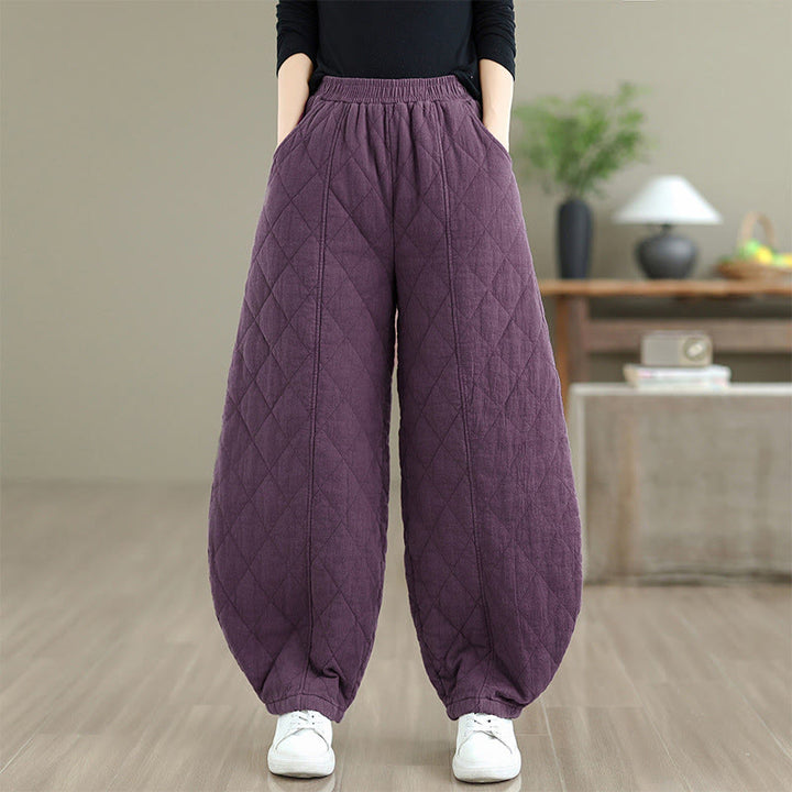 Pantalon en coton pour femme avec poches, motif diamant d'hiver Buddha Stones - Violet - US8-10，UK/AU12-14，EU40-42 (2XL) - image 18