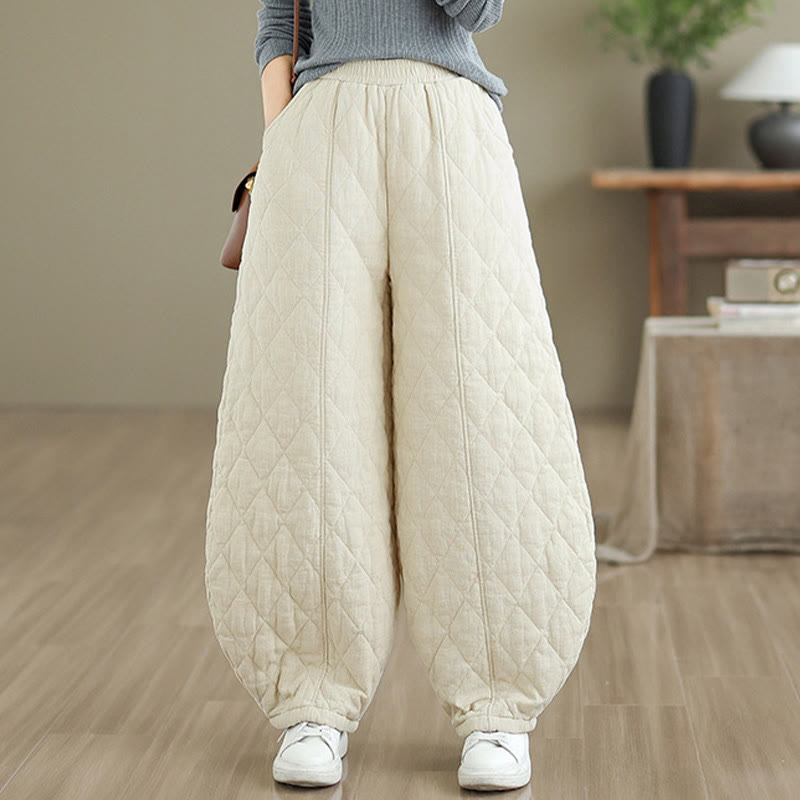 Pantalon en coton pour femme avec poches, motif diamant d'hiver Buddha Stones - FloralWhite - US8-10，UK/AU12-14，EU40-42 (2XL) - image 8
