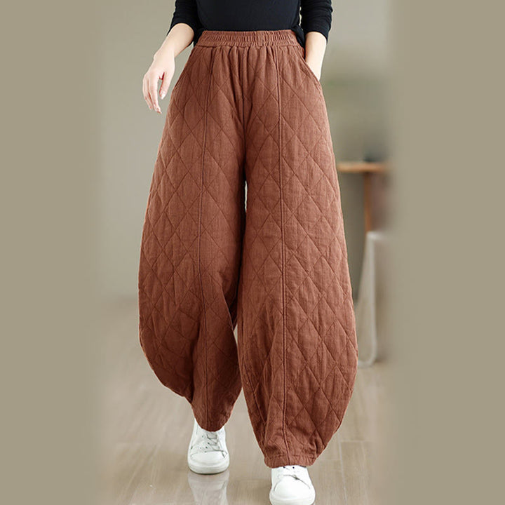 Pantalon en coton pour femme avec poches, motif diamant d'hiver Buddha Stones - Chocolat - US8-10，UK/AU12-14，EU40-42 (2XL) - image 0