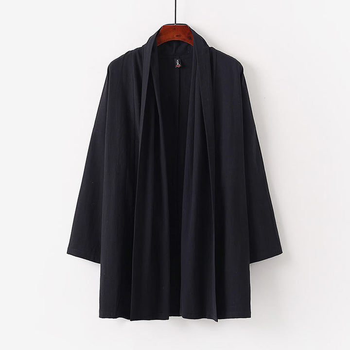 Kimono homme à manches longues, mi-long, ouvert sur le devant, couleur unie, motif Buddha Stones, printemps/automne - Noir - US/UK/AU54，EU64 (9XL) - image 1