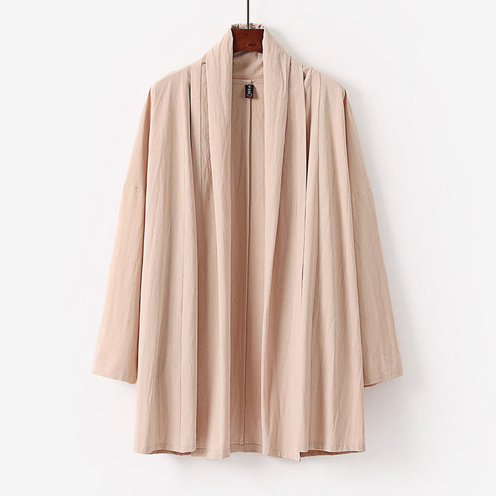 Kimono homme à manches longues, mi-long, ouvert sur le devant, couleur unie, motif Buddha Stones, printemps/automne - PeachPuff - US/UK/AU54，EU64 (9XL) - image 2
