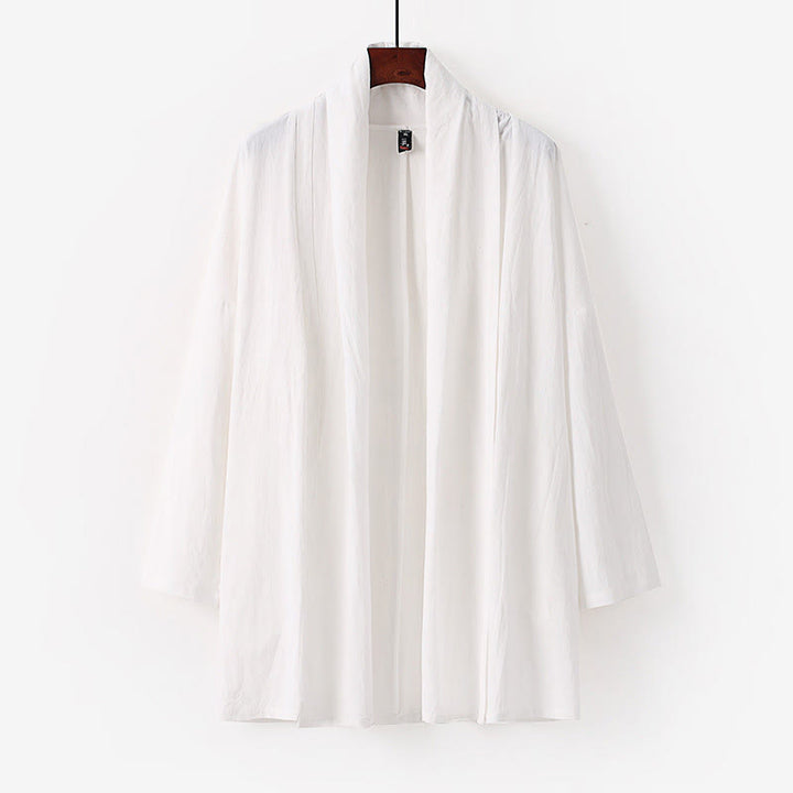 Kimono homme à manches longues, mi-long, ouvert sur le devant, couleur unie, motif Buddha Stones, printemps/automne - Blanc - US/UK/AU54，EU64 (9XL) - image 9