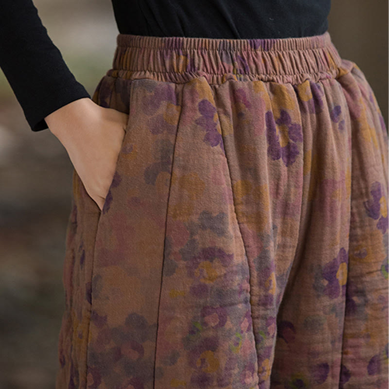 Pantalon pour femme en coton épais à motif floral et Buddha Stones, avec poches - image 15