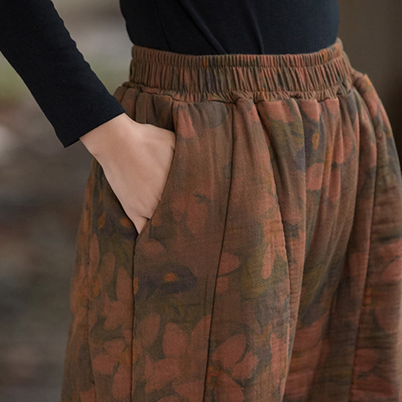 Pantalon pour femme en coton épais à motif floral et Buddha Stones, avec poches - image 6