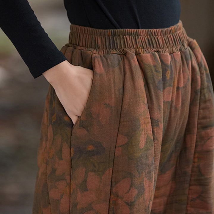 Pantalon pour femme en coton épais à motif floral et Buddha Stones, avec poches - image 6