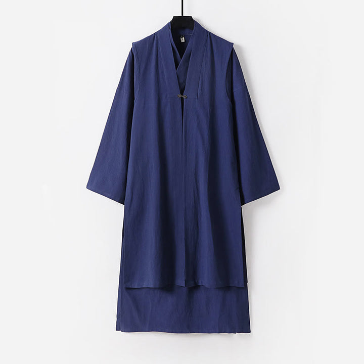 Buddha Stones Ensemble kimono taoïste pour homme, 2 pièces, manches longues, couleur unie Wudang, sans manches, avec lacets. - SteelBlue - US/UK/AU54，EU64 (9XL) - image 12