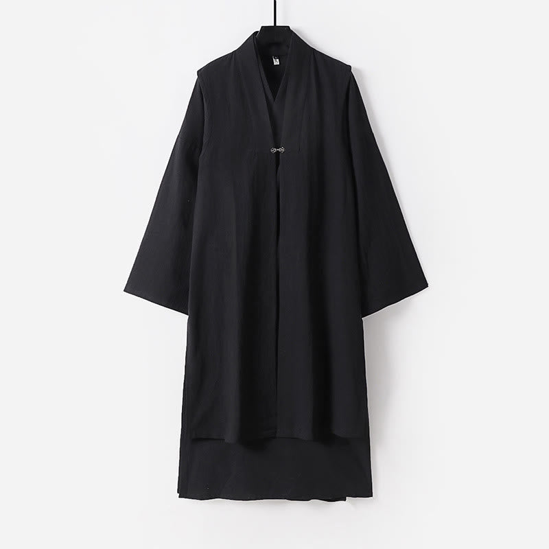 Buddha Stones Ensemble kimono taoïste pour homme, 2 pièces, manches longues, couleur unie Wudang, sans manches, avec lacets. - Noir - US/UK/AU54，EU64 (9XL) - image 9