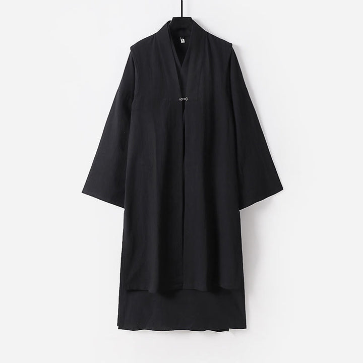 Buddha Stones Ensemble kimono taoïste pour homme, 2 pièces, manches longues, couleur unie Wudang, sans manches, avec lacets. - Noir - US/UK/AU54，EU64 (9XL) - image 9