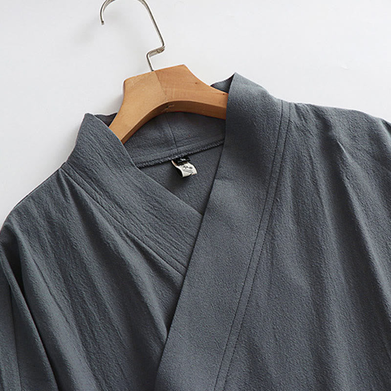 Buddha Stones Ensemble kimono taoïste pour homme, 2 pièces, manches longues, couleur unie Wudang, sans manches, avec lacets. - image 5