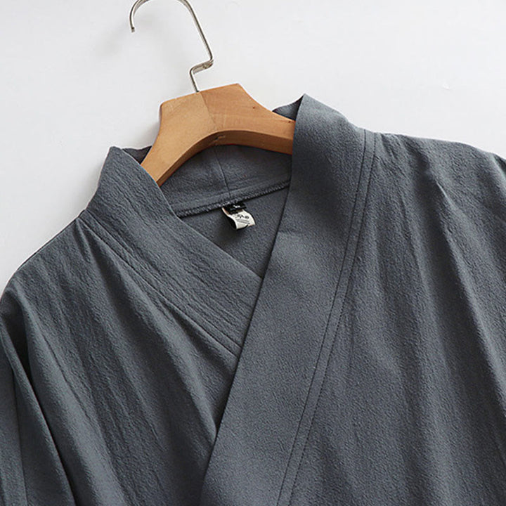 Buddha Stones Ensemble kimono taoïste pour homme, 2 pièces, manches longues, couleur unie Wudang, sans manches, avec lacets. - image 5