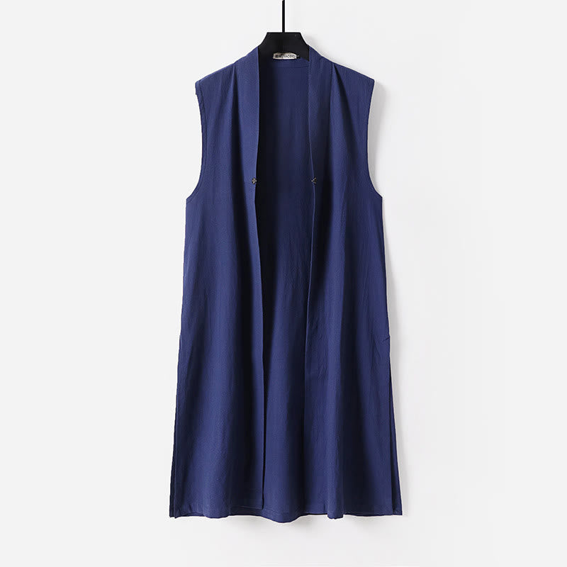 Buddha Stones Ensemble kimono taoïste pour homme, 2 pièces, manches longues, couleur unie Wudang, sans manches, avec lacets. - image 15