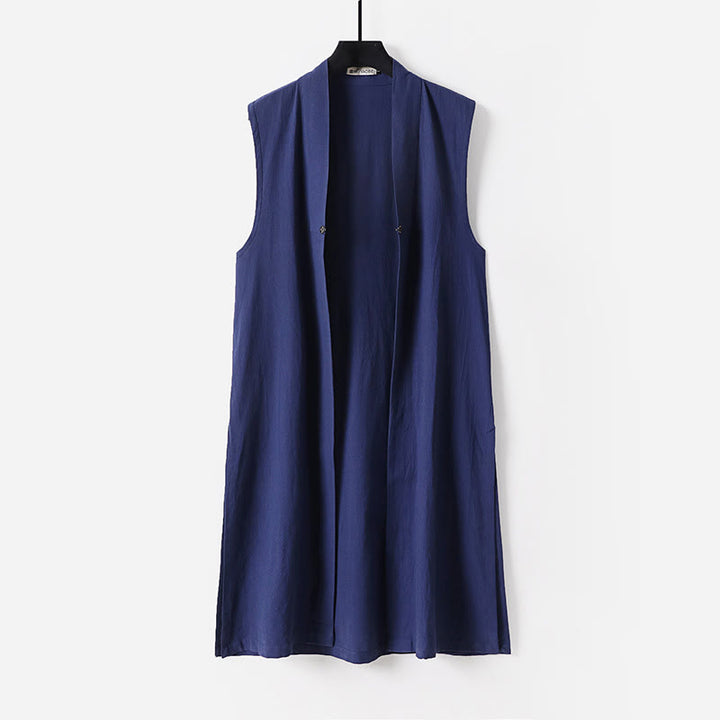 Buddha Stones Ensemble kimono taoïste pour homme, 2 pièces, manches longues, couleur unie Wudang, sans manches, avec lacets. - image 15