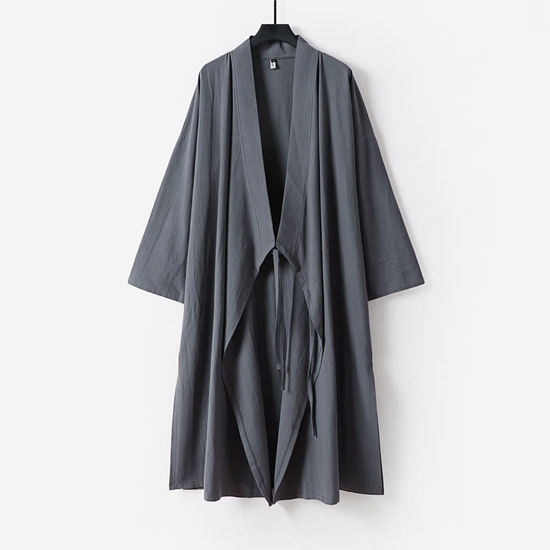 Buddha Stones Ensemble kimono taoïste pour homme, 2 pièces, manches longues, couleur unie Wudang, sans manches, avec lacets. - image 3