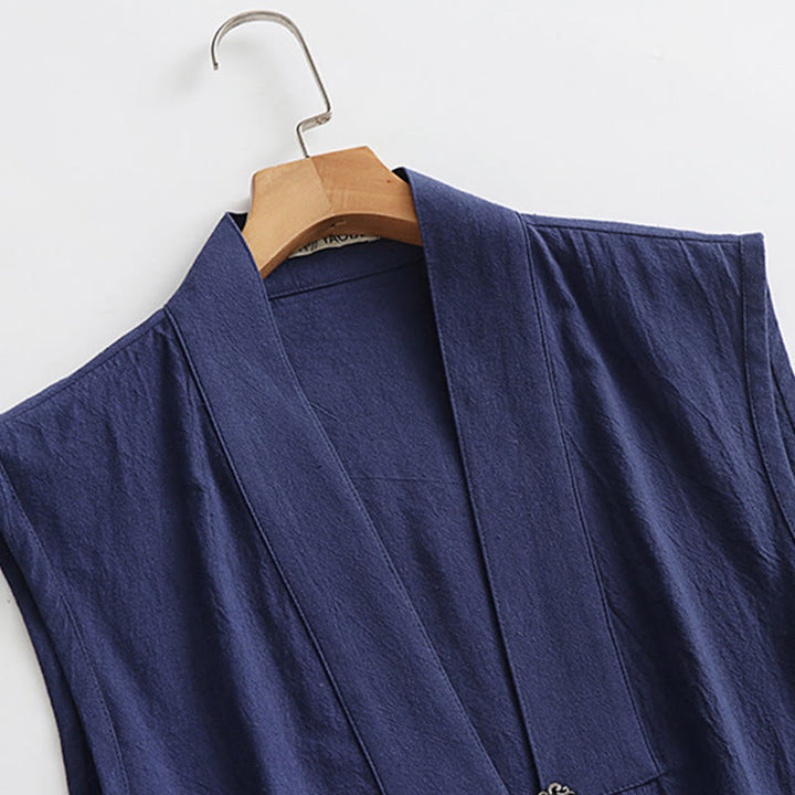 Buddha Stones Ensemble kimono taoïste pour homme, 2 pièces, manches longues, couleur unie Wudang, sans manches, avec lacets. - image 18