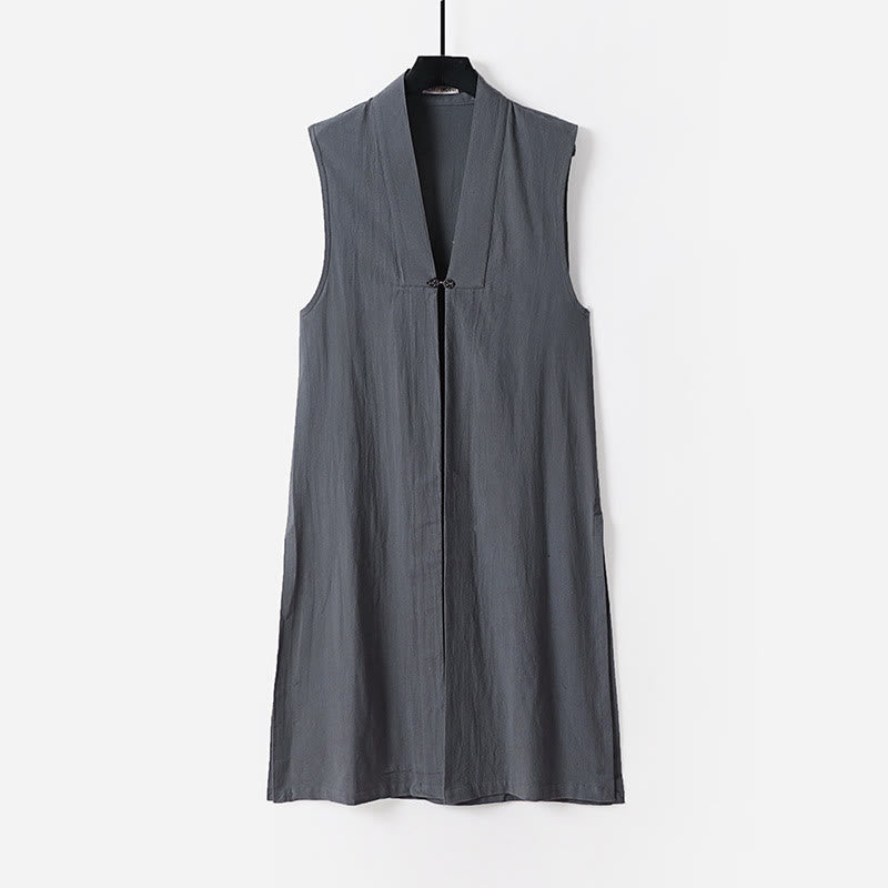 Buddha Stones Ensemble kimono taoïste pour homme, 2 pièces, manches longues, couleur unie Wudang, sans manches, avec lacets. - image 1