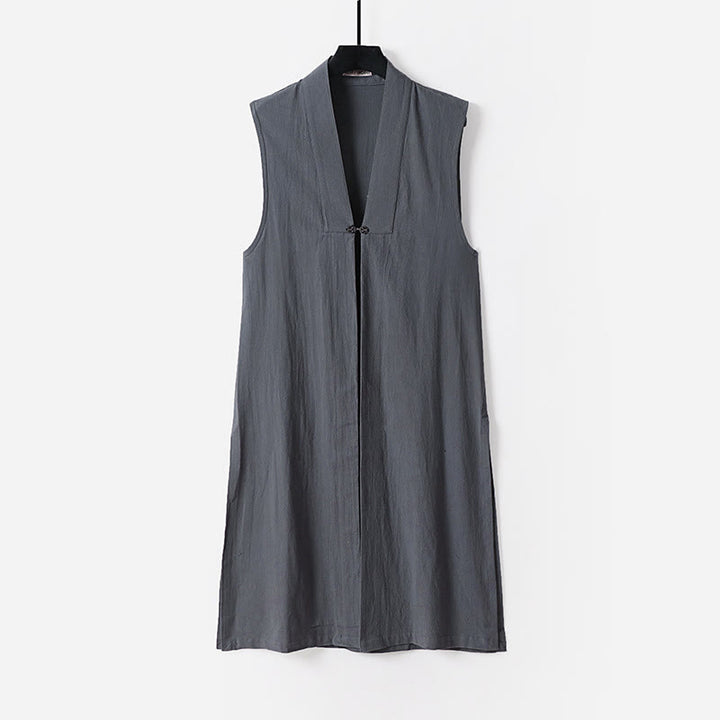 Buddha Stones Ensemble kimono taoïste pour homme, 2 pièces, manches longues, couleur unie Wudang, sans manches, avec lacets. - image 1