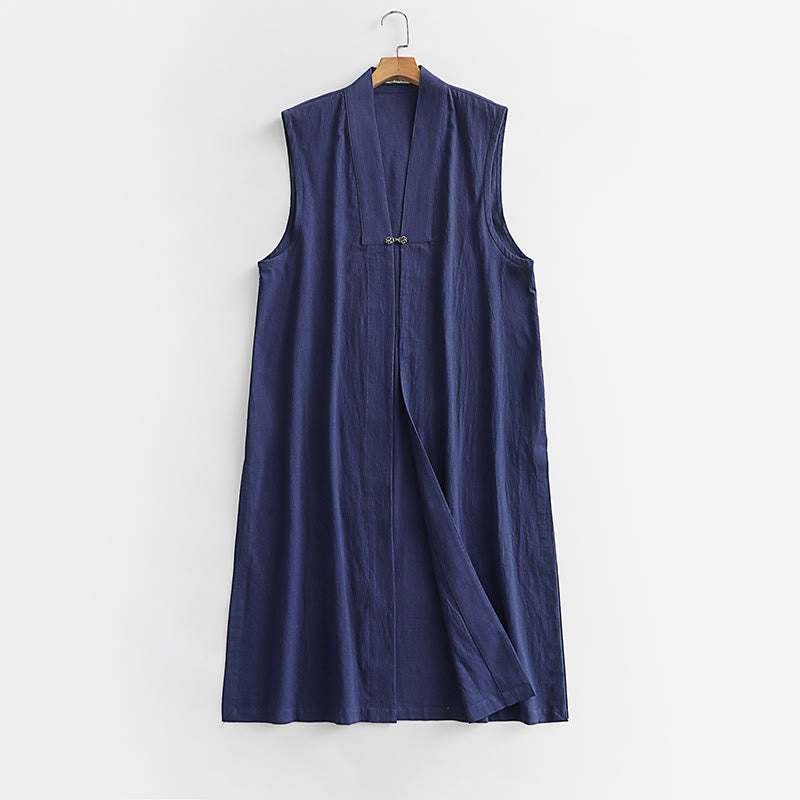 Buddha Stones Ensemble kimono taoïste pour homme, 2 pièces, manches longues, couleur unie Wudang, sans manches, avec lacets. - image 16