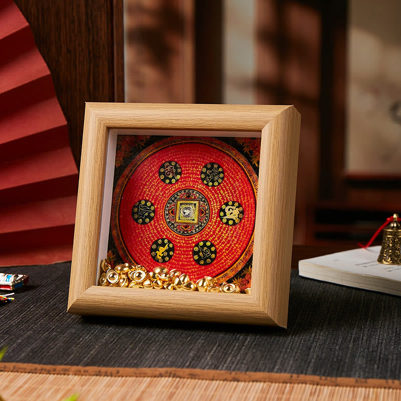 Buddha Stones tibétaines Om Mani Padme Hum Lingot d'or Thangka Cadre photo Ornement Décoration intérieure - Style 2 - Panneau de fibres de densité moyenne jaune (10*10*4cm) - image 2