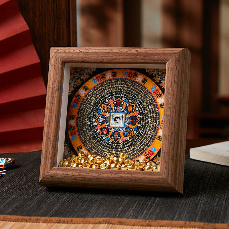 Buddha Stones tibétaines Om Mani Padme Hum Lingot d'or Thangka Cadre photo Ornement Décoration intérieure - Style 4 - Panneau de fibres de densité moyenne brun (10*10*4cm) - image 7