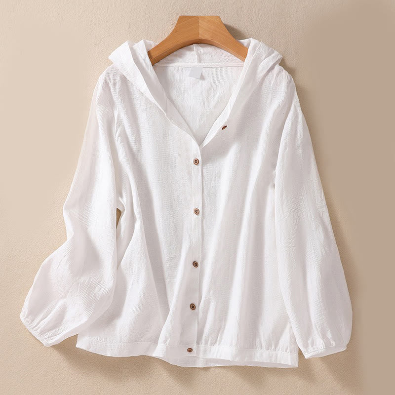 Sweat à capuche femme en coton à manches longues, motif jacquard et boutons, motif Buddha Stones, automne - Blanc - US8-10，UK/AU12-14，EU40-42 (2XL) - image 18