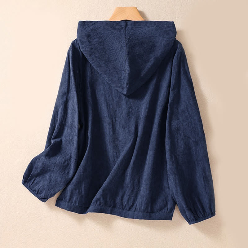 Sweat à capuche femme en coton à manches longues, motif jacquard et boutons, motif Buddha Stones, automne - image 1