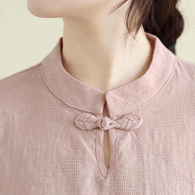 Chemise femme en coton, brodée de fleurs et de Buddha Stones, manches trois-quarts, col mandarin à un bouton. - image 23